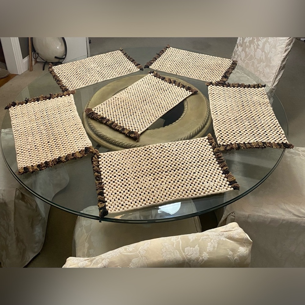 Vintage Handwoven Neutral Placemats - Set of 6- 19x12 inches, 100% cotton